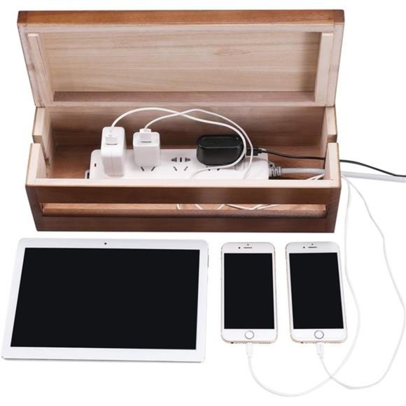 Cable Management Box Wooden Cord Organizer Box for Extension Cord Power Stripe - Picture 3 of 7